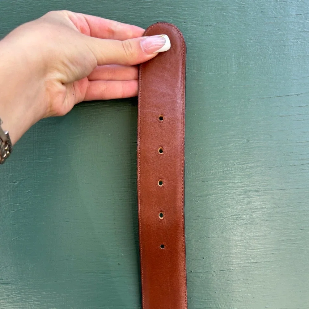 Coach 8500 Vintage Navy Glove Tanned Leather Belt Solid Brass Buckle Medium